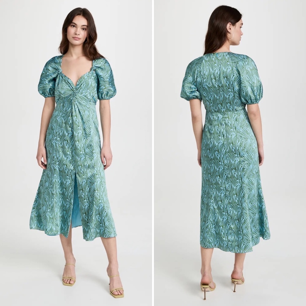 ✨NWT✨ CINQ A SEPT  Marice Puff Sleeve Midi Dress in Celeste Multi Sz US 10